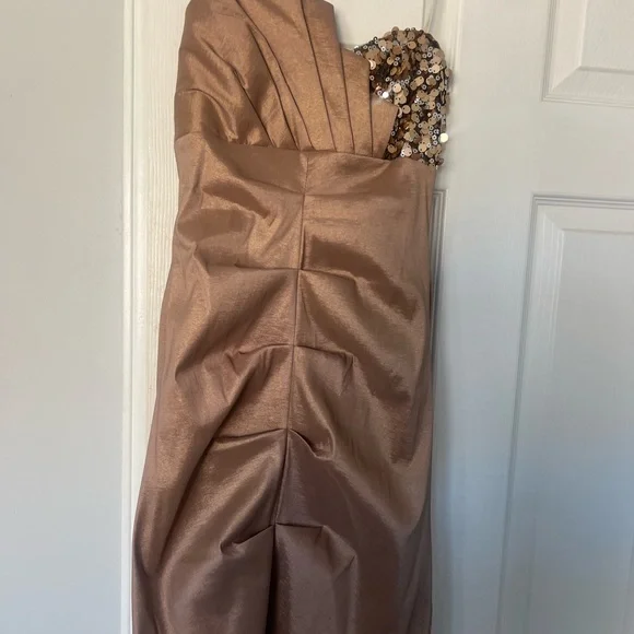 Le Chateau Strapless Dress in Bronze and Gold - Picture 2 of 3
